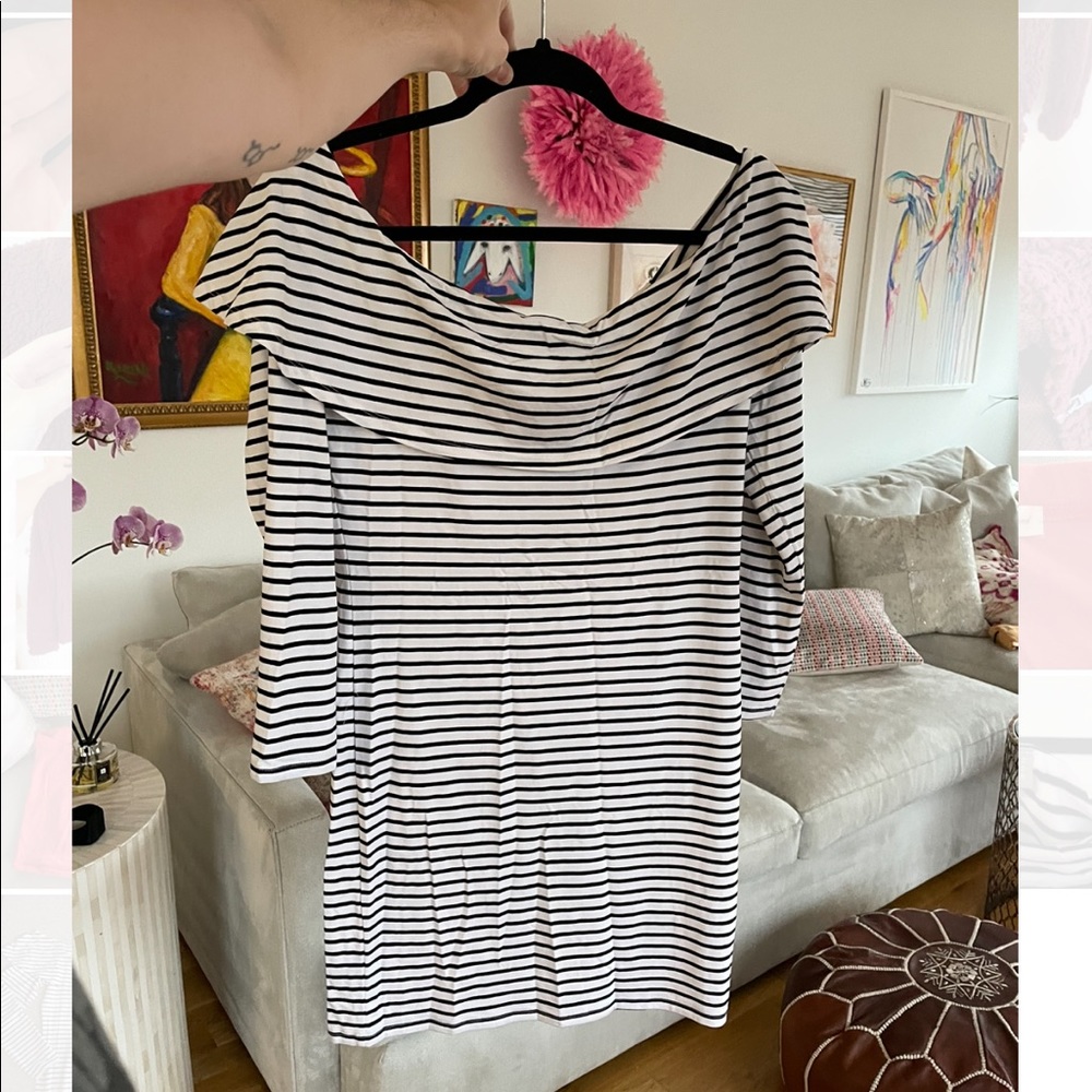 ASOS black & white stripped off the shoulder dress